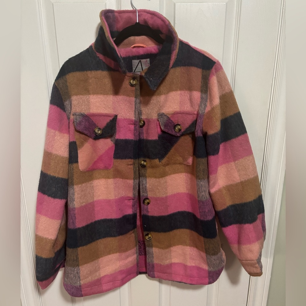 Women’s Plaid Jacket in Pink, Brown, and Black
